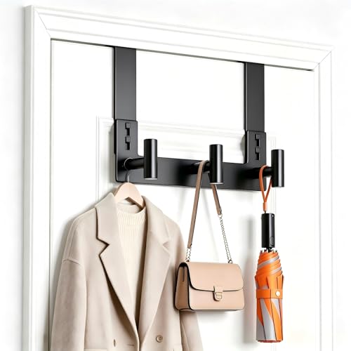 Stainless Steel Over The Door Hooks Heavy Duty, Bathroom Towel Holder Door Mount Coat Rack Towel Rack for Bedroom, Doors Hangers Towel Hooks for Bathroom Dorm Essentials (1Pack, Black-3 Hooks) - color: Black, size: "T" Shape 3 Hooks-1 Pack