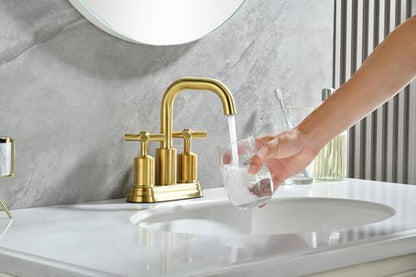 Two Handle Lavatory Faucet 4-inch Centerset Bathroom Sink Faucets with Drain Assembly for 3 Hole Sink Brushed Gold Finish DF-4303CCH-BG Duttao - color: Brushed Gold