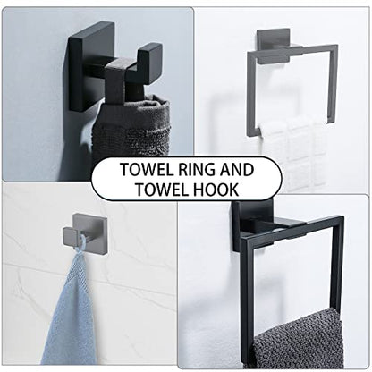 Bathroom Towel Bar Holder Sets Matte Black 4-Piece Bathroom Hardware Set Stainless Steel Bath Accessories Kit. Wall Mounted,23.6 Inch - color: Matte Black, size: 4-Pieces Set-B