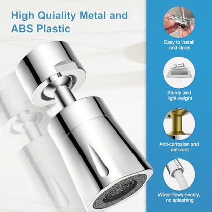 Faucet Aerator 4 Modes, 360° Swivel Faucet Sprayer Head Attachment, Chrome | NSF/ANSI/CAN 372 Certified, 55/64" Bathroom& Kitchen Sink Faucet Head, 2 Big-Angle Rotating Metal Joints, 15/16" Male Adapter - color: Chrome, style: 2 Swivel Joints