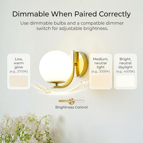 Mid Century Gold Wall Sconces Set of 2 with Milky Glass Globe Shade | Modern Art Deco, Wall Mounted Light Fixture, Vanity Wall Light, For Bedroom, Living Room, Hallway, Stairway - color: Gold, size: 2 Pes