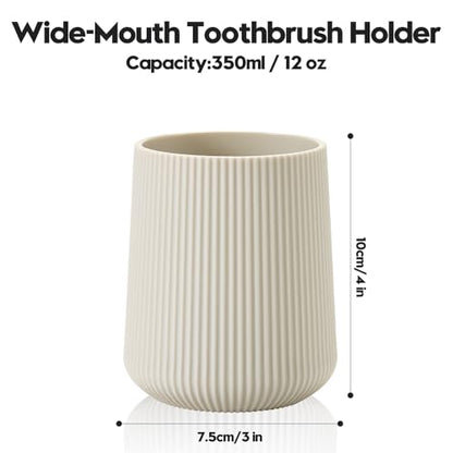 YAUKPH Beige Striped Toothbrush Holder | for Electric Toothbrushes Bathroom Organizer Cup for Toothpaste Kids & Adults - color: Beige Ribbed