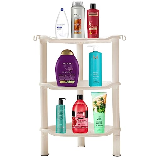 3 Tier Shower Caddy Organizer Shelf Corner, 13.5 x 10 x 26 Inches, Rustproof, Plastic Shower Rack Stands for Inside Bathroom, Bathtub, Shower pan, Beige (Round Slot Beige 3 Tier) - color: Round Slot Beige 3 Tier