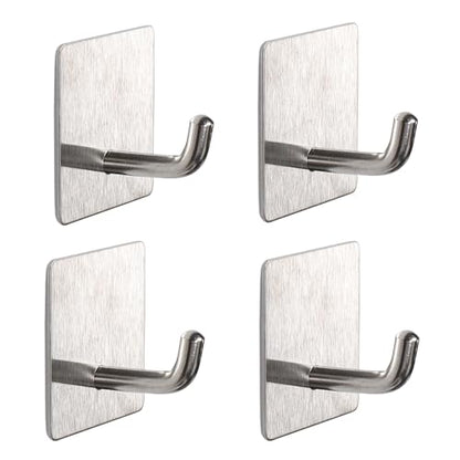 Bath Towel Hooks - 4 Pack Strong Self Adhesive Coat/Clothes Hooks, No Drilling Sticky Hooks, Heavy Duty 304 Stainless Steel Shower Wall Hook for Bathroom Kitchen Bedroom(Brushed Nickel) - color: Brushed Nickel-4