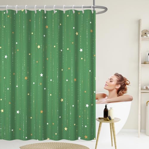 Starry Night Shower Curtain, Waterproof Shower Curtains for Bathroom, Cloth Star Shower Curtain Set with Hooks, Green Celestial Space Shower Curtains, 72x84 Inches - color: Starry Night - Green, size: 72"W x 84"L (Pack of 1)