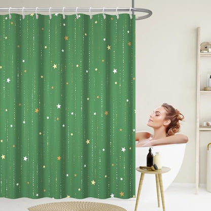 Starry Night Shower Curtain, Waterproof Shower Curtains for Bathroom, Cloth Star Shower Curtain Set with Hooks, Green Celestial Space Shower Curtains, 72x84 Inches - color: Starry Night - Green, size: 72"W x 84"L (Pack of 1)