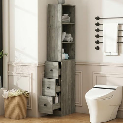ARTETHYS Tall Slim Bathroom Storage Cabinet with 3 Adjustable Shelves Gray | Slim Free Standing Space Saver Organizer for Living Room Kitchen, 3 Drawers - color: Grey