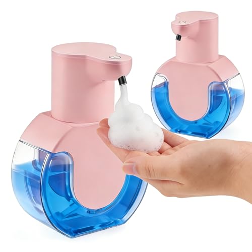 2Pack Automatic Soap Dispenser Touchless, Rechargeable Foaming Soap Dispenser,15oz/420ml Smart Hand Soap Dispensers,4-Level Adjustable,Wall Mount for Bathroom Kitchen Dish Soap(Pink, Foam) - color: 2 Pack-pink 02, style: Foam