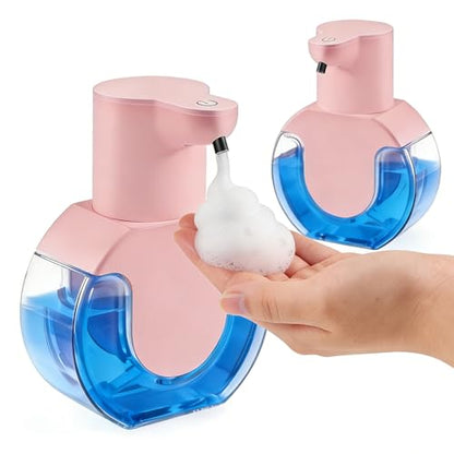 2Pack Automatic Soap Dispenser Touchless, Rechargeable Foaming Soap Dispenser,15oz/420ml Smart Hand Soap Dispensers,4-Level Adjustable,Wall Mount for Bathroom Kitchen Dish Soap(Pink, Foam) - color: 2 Pack-pink 02, style: Foam
