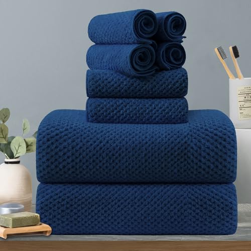 8-Piece Navy Bath Towels Set,2 Oversized Large Bath Towels Sheet,2 Hand Towels and 4 Washcloths - 600 GSM Soft Luxury Towel Set,Highly Absorbent Quick Dry Towel Collection for Bathroom,Hotel and Spa - color: Navy Blue, size: 8-Piece Set
