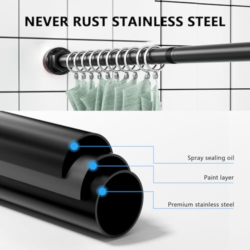 Shower Curtain Rod 27-79 Inches, Adjustable Tension Shower Rod No Drilling, No Slip, Spring Tension Curtain Rod for Bathroom Kitchen Closet Windows - Black - color: Black