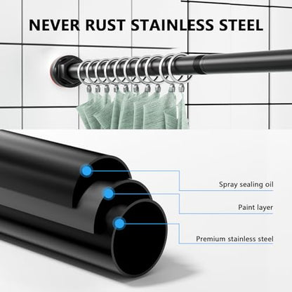 Shower Curtain Rod 27-79 Inches, Adjustable Tension Shower Rod No Drilling, No Slip, Spring Tension Curtain Rod for Bathroom Kitchen Closet Windows - Black - color: Black