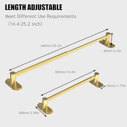 Towel Bar, Adhesive or Drill Wall Mount, Brushed Gold, 1 Pack | Adjustable 14.4 to 25.2 Inch, 304 Stainless Steel Hand Towel Holder, Round Base Towel Racks for Bathroom, Kitchen Use - color: Standard Length–gold