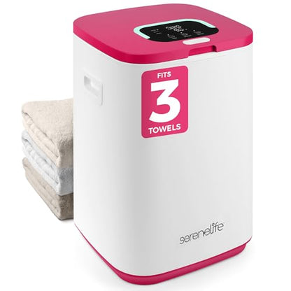 SereneLife Towel Warmer Bucket - Compact 23L Bathroom Towel Heater with Essential Oils Disc Holder, Adjustable Timer, Auto Shut-Off, Power Cord Storage & LED Display, Fits 2 Oversized Towels (Pink)