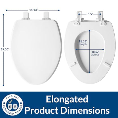 Bemis Ashland Modern Wood Toilet Seat with Decorative Edge, Slow Close, Secure Hinges, Made in USA, Elongated, White - size: Elongated