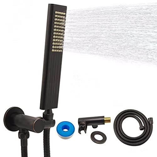 Solid Brass Handheld Shower Head Arc Design High Pressure Oil Rubbed Bronze Hand Shower Wand with Adjustable Supply Elbow Wall Connector Shower Holder and 59″ Stainless Steel Hose Set - color: Oil Rubbed Bronze