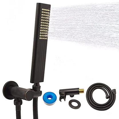 Solid Brass Handheld Shower Head Arc Design High Pressure Oil Rubbed Bronze Hand Shower Wand with Adjustable Supply Elbow Wall Connector Shower Holder and 59″ Stainless Steel Hose Set - color: Oil Rubbed Bronze