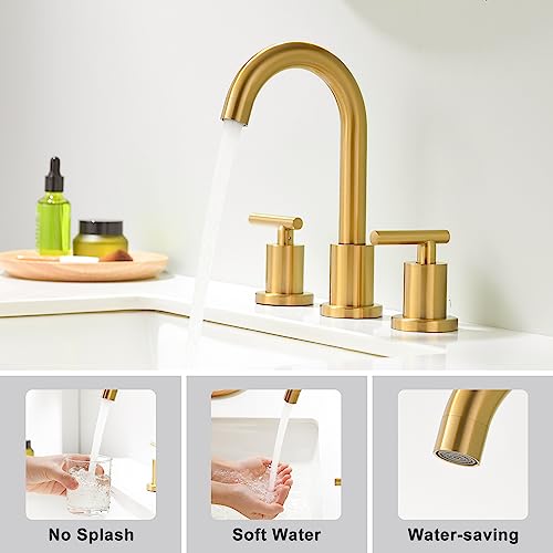 Brushed Gold Bathroom Faucet 3 Hole, 8 Inch Widespread Bathroom Sink Faucets 2 Handle Lavatory Faucet Gold Vanity Faucet with Pop-Up Drain & cUPC Faucet Supply Lines - color: Gold