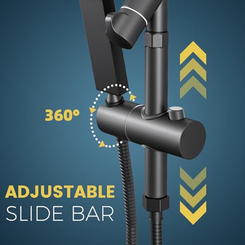 10 Inch Metal Rain Shower Heads with Handheld Spray Combo, Dual Shower Head with Adjustable Slide Bar and Stainless Steel Hose, Height Adjustable, Matte Black - color: Matte Black