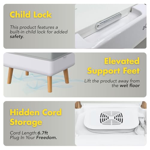 Towel Warmer for Bathroom, Foldable Towel Warmer Bucket, Blanket Warmer, Extra-Large 35L Fast Heating, Heating Drying Modes and Timer, ETL Certification, 6 Free Fragrance Discs, White