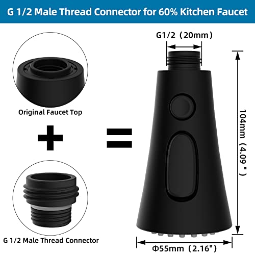 Universal Kitchen Faucet Head Replacement, 3 Modes, 15 Adapter Kit, Black | NSF/ANSI/CAN 372 Certified, Compatible with Kohler/Moen/Delta Faucet, 3 Function Pull Down Sink Faucet Spray Head G1/2 - color: Matteblack