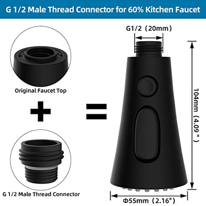 Universal Kitchen Faucet Head Replacement, 3 Modes, 15 Adapter Kit, Black | NSF/ANSI/CAN 372 Certified, Compatible with Kohler/Moen/Delta Faucet, 3 Function Pull Down Sink Faucet Spray Head G1/2 - color: Matteblack