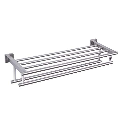 GERZWY Bathroom Lavatory Towel Rack Towel Shelf with Double Towel Bars Wall Mount Holder, 24-Inch SUS 304 Stainless Steel Brushed Finish AG1602B-LS - color: Brushed