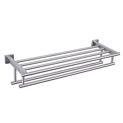 GERZWY Bathroom Lavatory Towel Rack Towel Shelf with Double Towel Bars Wall Mount Holder, 24-Inch SUS 304 Stainless Steel Brushed Finish AG1602B-LS - color: Brushed