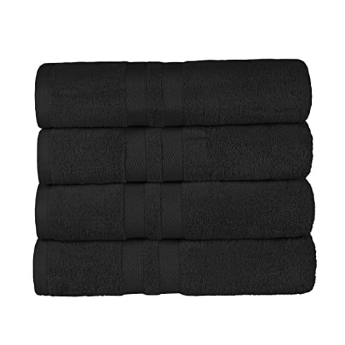 Superior Ultra-Soft 4-Piece Cotton Bath Towel Set, Home Essentials Includes 4 Bath Towels, Absorbent Towels for Daily Use, Guest/Master Bathroom Decor, Shower Basics, Quick Dry - Black - color: Black, size: Bath Towel (4-Pack)
