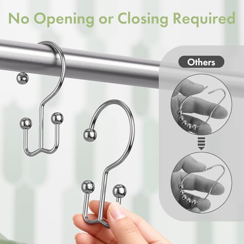 Chrome Shower Curtain Hooks, 12PCS Minimalist Simple Double Shower Curtain Rings, Rust-Resistant Metal Shower Hooks Shower Curtain Hangers, Shower Rings for Bathroom Shower Rods Curtains - color: Chrome, style: Minimalist - Double Hooks