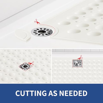 OTHWAY Extra Large Shower Mat 47"x 32", TPE Non Slip Shower Mat for Shower Stall, Inside Walk in Shower Mats with Drain Holes Suction Cups, Anti-Slip for Elderly (White) - color: White