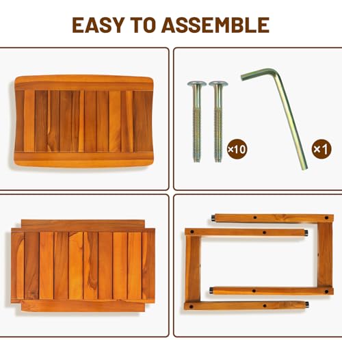 20" Premium Teak Shower Bench with Shelf & Handle, Solid Teak Shower Stool, Durable Wooden Waterproof Seat for Inside Shower, Teak Wood Bench for Bathroom, Indoor & Outdoor Use - size: 20" W x 13.5" Dx 18" H