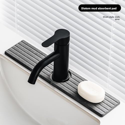 Bathroom Sink Drying Pad with Water Faucet Holder, Quick-Dry Diatomite Mat, Kitchen Counter Organizer (Black) - color: Black