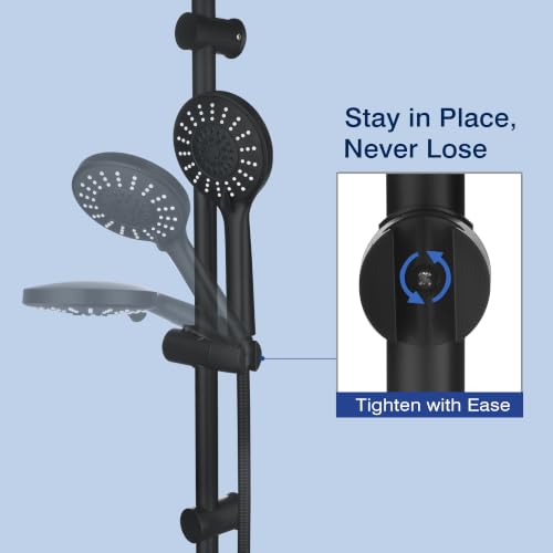 Shower Slide Bar with Adjustable 5-Function Handheld Shower Head & 59-Inch Hose – Stainless Steel Wall Mount Shower Slide Bar Set, Drilling Required(Matte Black) - color: Matte Black