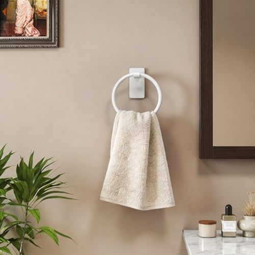STWWO Hand Towel Holder Adhesive, Round Towel Ring for Bathroom RV, White | for Bath RV Kitchen, Self Adhesive Wall Mounted, No-Drill Stick On Renter Friendly - color: White