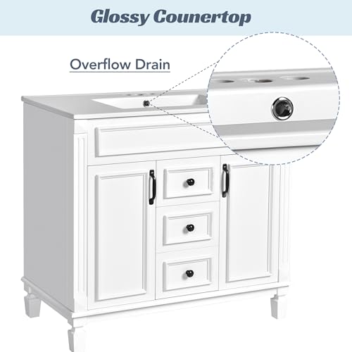 Merax 36" Bathroom Vanity with Sink, 2 Doors & 2 Drawers Storage Cabinet | Freestanding Single Bathroom Sink Vanity Cabinet Set with 36" Ceramic Sink (Sink Cabinet Only, White) - color: White, style: Sink Cabinet Only