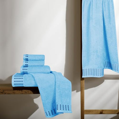 Ultra Soft 6 Pack Cotton Towel Set, Contains 2 Bath Towels 28x55 inch, 2 Hand Towels 16x24 inch & 2 Wash Cloths 12x12 inch, Ideal Everyday use, Compact & Lightweight - Sky Blue - color: Sky Blue, size: 6 Pack Set
