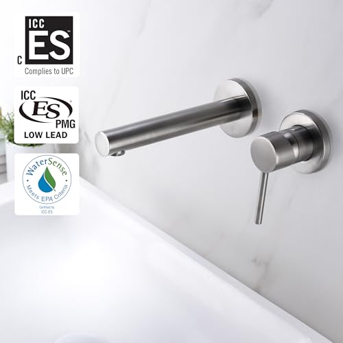 Sumerain Wall Mount Bathroom Faucet Brushed Nickel,Valve Included - color: Brushed Nickel, size: Right Handle