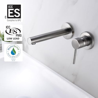 Sumerain Wall Mount Bathroom Faucet Brushed Nickel,Valve Included - color: Brushed Nickel, size: Right Handle