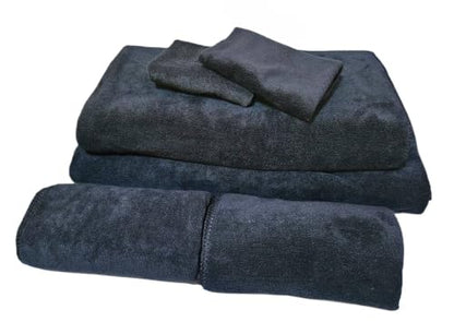 Black Microfiber Bath Towels Set – 6 Piece (2 Bath 32"x63", 2 Hand Towels, 2 Washcloths) – Lightweight Quick Dry Towels for Gym, Travel & Bathroom