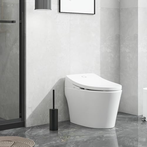 304 Stainless Steel Toilet Bowl Cleaner Brush and Holder Set | Black Bathroom Toilet Brush, Floor-Standing Circular Base, Long Handle, Heavy-Duty with 2 Brush Heads YIGUANXIN - color: H-black