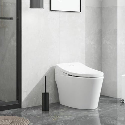 304 Stainless Steel Toilet Bowl Cleaner Brush and Holder Set | Black Bathroom Toilet Brush, Floor-Standing Circular Base, Long Handle, Heavy-Duty with 2 Brush Heads YIGUANXIN - color: H-black