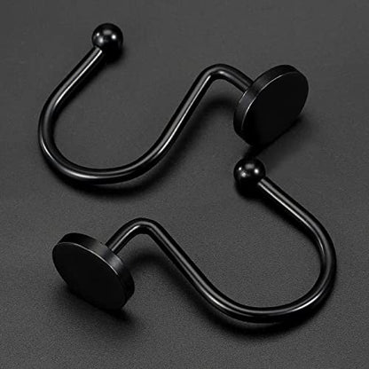 CHICTIE Black Shower Curtain Hooks, 12 Pieces, Metal, Shower Curtain Rings, Modern Decorative Design - color: Black