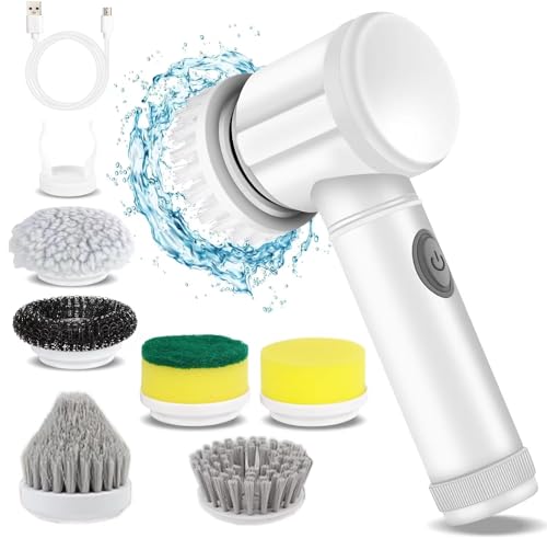 Electric Spin Scrubber - Shower Scrubber,Bathroom Scrubber Electric,for Cleaning Tub, Floor, Tile, Window, Sink, Kitchen Cleaning with 6 Electric Cleaning Brush Head (6)