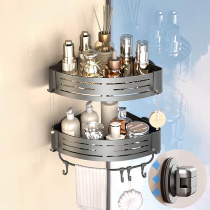 Onemake Corner Shower Caddy with Suction Cups, 2-Pack Shelves for Bathroom | Removable Aluminum Wall Mounted Organizer Shelves, Storage Rack with Towel Bar & Portable Hooks, for Bathroom, Kitchen,Grey - style: 2 Tier-Gray-Triangle Caddies