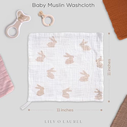 Muslin Baby Washcloths for Newborns, Pack of 8, 11"x11", Super Soft Cotton, Absorbent and Gentle, Baby Cotton Wipes, Baby wash Cloths - color: Print Mix