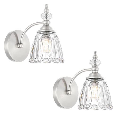 Vintage Wall Sconces Set of Two, Brushed Nickel Bathroom Vanity Light Fixtures, Hardwired Sconces Wall Deco Set of 2, Glass Wall Lights for Bathroom, Bedroom,Hallway (Excludes G9 Bulb) - color: Nickel, size: 1 light x 2