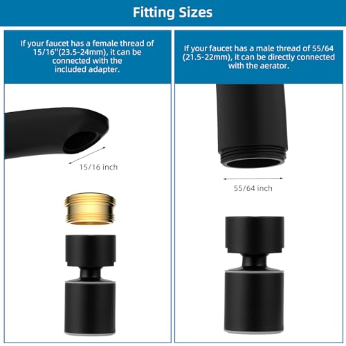 Hibbent NSF/ANSI/CAN 61 & cUPC Certified Faucet Aerator, Matte Black | 360° Twist Kitchen Sink Aerator, Dual-function Sink Sprayer Attachment, Faucet Replacement Part 55/64'' Female Thread - color: Matte Black, style: Classic 360 Degree Faucet Aerator