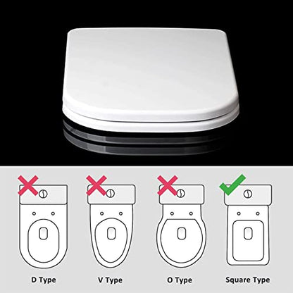 Square Toilet Seat, Soft Close Toilet Seat with Quick Release for Easy to Clean, Heavy Duty Toilet Seat Covers, Top Fix 360 Adjustable Hinges, White Toilet Lid Loo