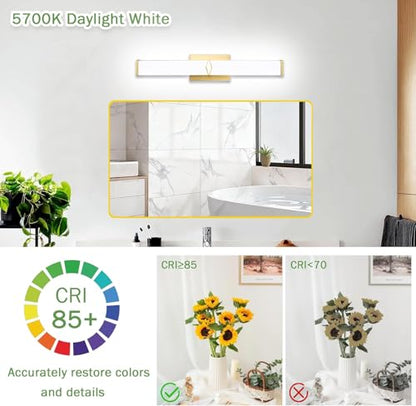 24 Inch Bathroom Vanity Light 2500LM, AC 120V 5CCT Modern Bathroom Lighting Fixtures Over Mirror Dimmable, 25W Gold LED Vanity Lighting Fixtures Wall Sconce ETL Certified, 1Pack - color: Gold-5CCT, size: 24 INCH